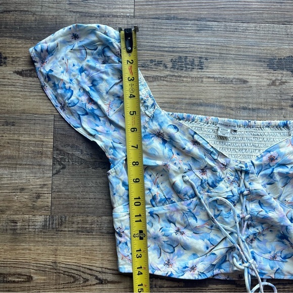 American Eagle Flutter-Sleeve Corset Blouse Floral Print Size Small Cropped - Picture 6 of 7